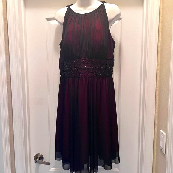 Jessica Howard Beaded/Sequins Waistline-Black Sheer/Red Lining-Size 12P-Formal - Picture 2 of 15
